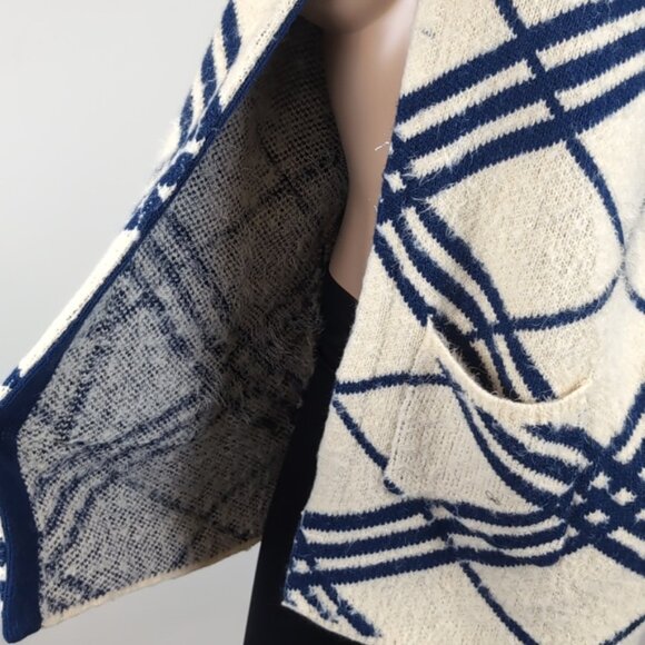 Orange Fashion Village Fuzzy Faux Fur Cardigan Sweater Hooded Plaid Knit Cape - Picture 3 of 13